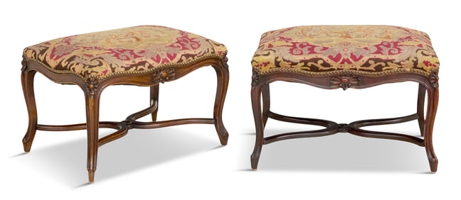 Pair of Louis XV-Style Mahogany Stools