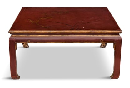 Red Lacquered and Parcel-Gilt Coffee Table