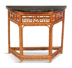 Lacquer and Bamboo Demilune Console Table
