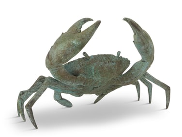 Large Patinated Bronze Figure of a Crab