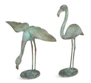 Pair of Bronze Flamingo Garden Figures