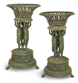 Pair of Large Bronze Figural Jardinieres