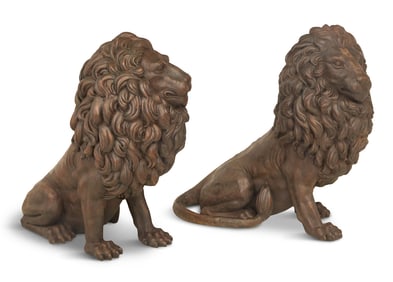 Pair of Bronze Lion Garden Figures