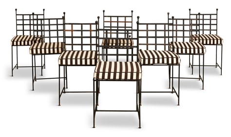 Suite of Eight Wrought Iron Garden Dining Chairs