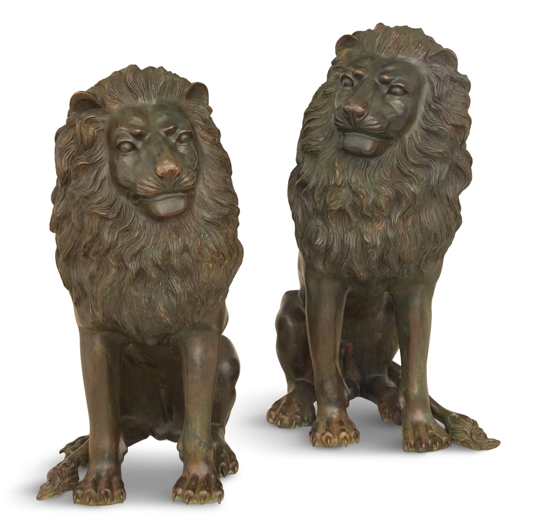 Pair of Bronze Lion Garden Figures (1 of 4)