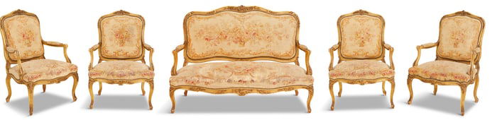 Louis XV-Style Giltwood Parlor Suite