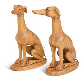 Pair of British Victorian Carved Deal Whippets