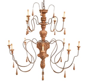 Monumental Parcel-Gilt Wood and Metal Chandelier
