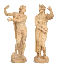 Carved Wooden Figures of Demeter and Iasion
