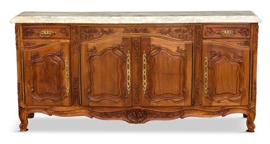 Louis XV-Style Fruitwood and Marble-Top Buffet