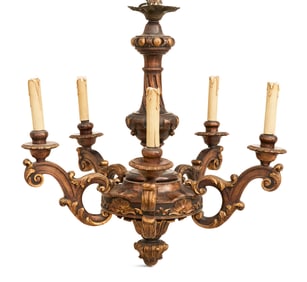 Carved Wood and Parcel-Gilt Chandelier