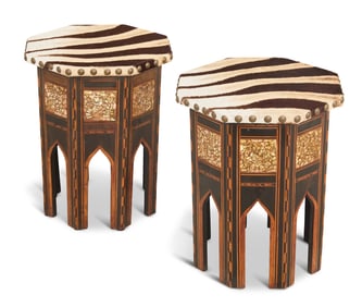 Pair of North African Hardwood Tabourets