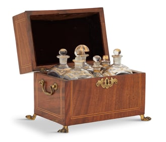 English Brass-Inlaid Mahogany Bottle Case