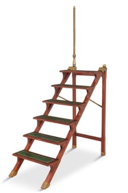 Mahogany, Brass and Leather Folding Library Steps