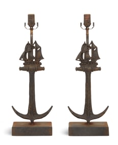 Pair of Nautical-Themed Metal Andirons