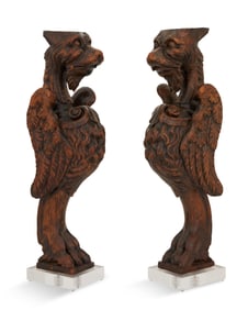 Pair of Carved Walnut Griffins