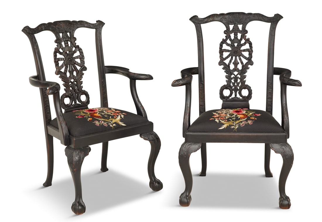 Pair of George III-Style Ebonized Armchairs (1 of 3)