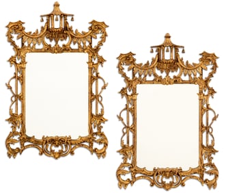 Pair of "Chinese Chippendale" Giltwood Mirrors