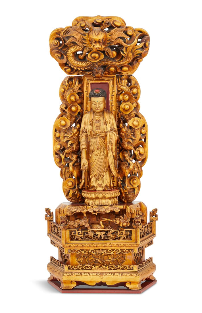 Carved and Parcel-Gilt Buddha and Shrine (1 of 6)
