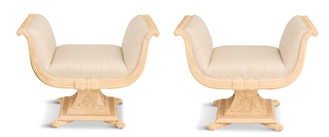 Pair of Neoclassical-Style Beechwood Benches