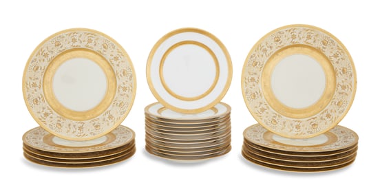 Eleven Heinrich & Co. Raised Gilt Dinner Plates
