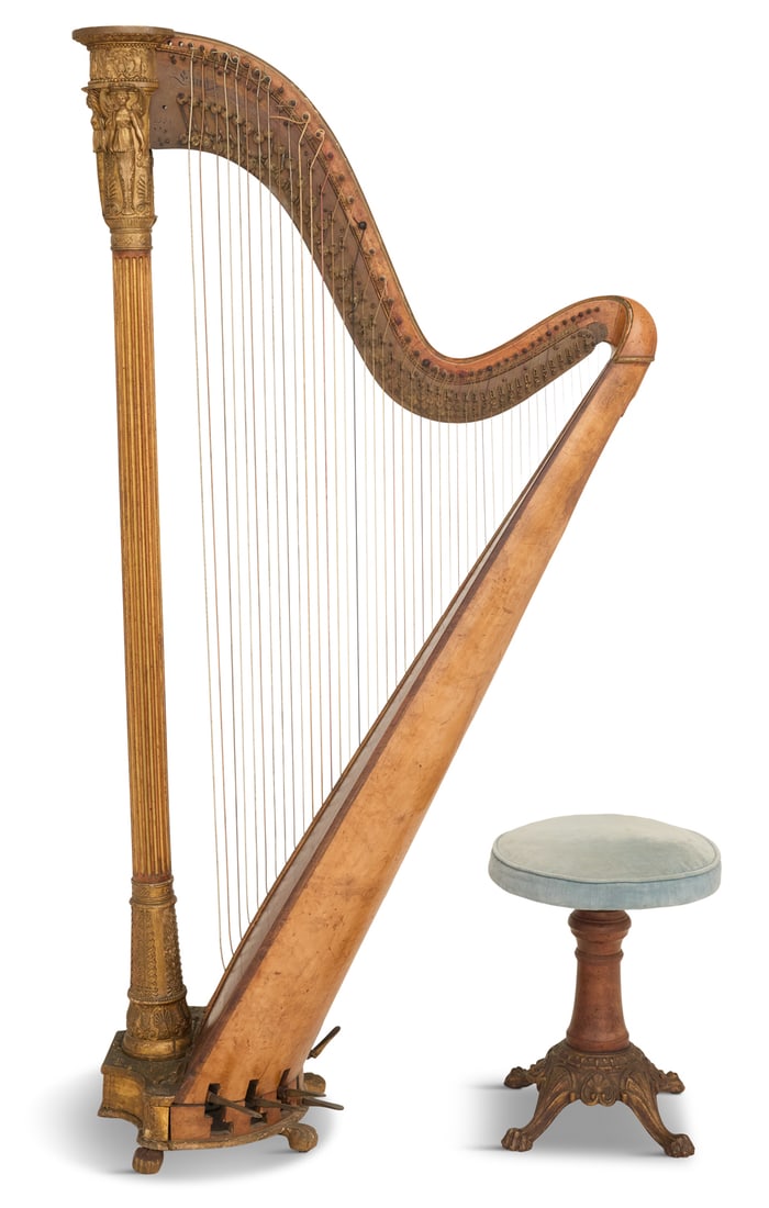 French Signed Erard Double-Action Pedal Harp (1 of 9)