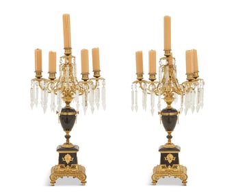 Pair of Gilt-Bronze and Marble Candelabra