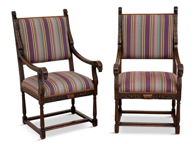 Pair of Continental Oak Armchairs