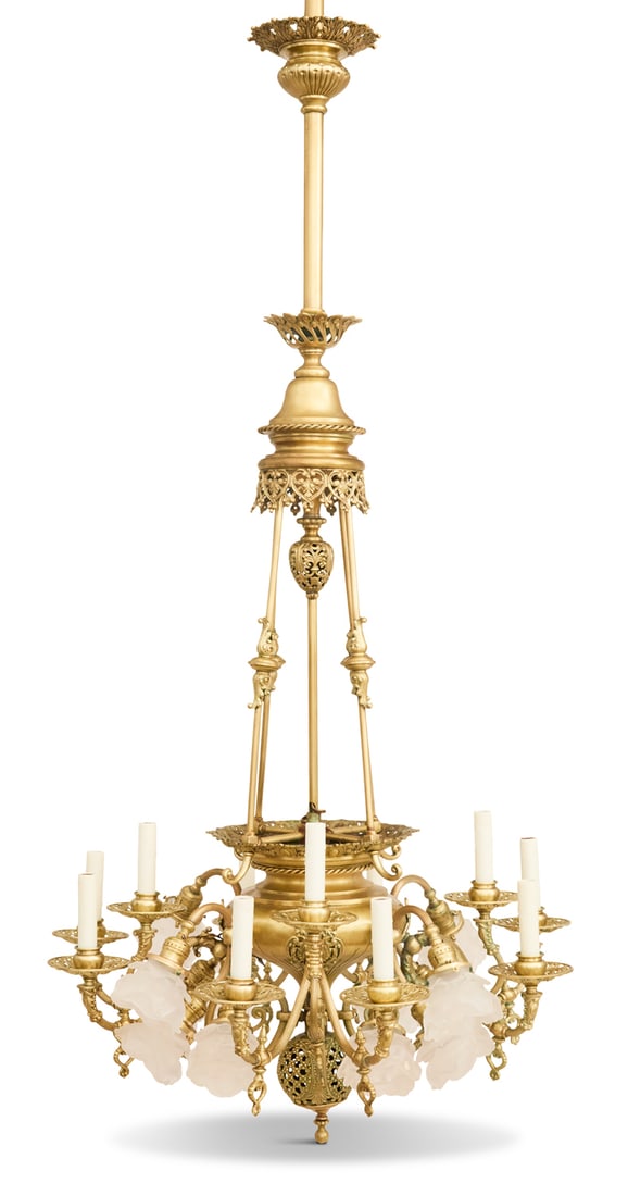 Belle Epoque Bronze, Brass and Glass Electrolier (1 of 1)