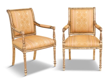 Pair of Directoire-Style Parcel-Gilt Fauteuils
