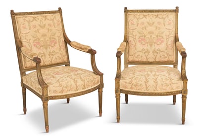 Pair of Louis XVI-Style Polychrome Fauteuils