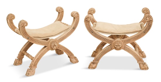 Bleached Fruitwood Curule Stools