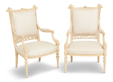 Louis XVI-Inspired Bleached Fruitwood Fauteuils