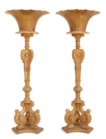 Pair of French Giltwood and Brass Torcheres