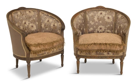 Pair of Louis XVI-Style Polychrome Bergeres