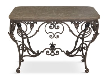 Iron and Marble-Top Conservatory Table