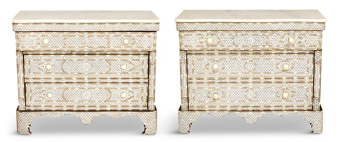 Bone and Mother-of-Pearl Inlaid Marble Top Chests
