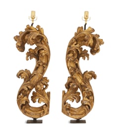 Pair of Italian Baroque Giltwood Fragment Lamps