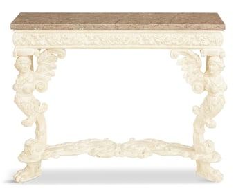 Oak and Polychrome Marble-Top Console