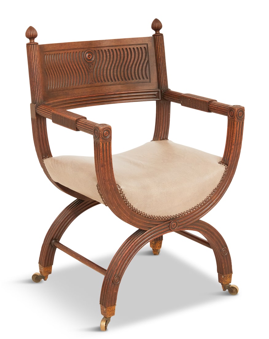 Regency-Style Oak X-Frame Chair (1 of 3)