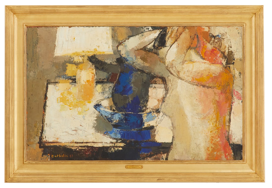 Bernard Cathelin (French, 1919-2004): † Bernard Cathelin(French, 1919-2004)"Nu a Toilette", 1957oil on canvassigned and dated lower left.Framed.29" x 45", framed 37" x 54" Provenance: Christie's, New York,