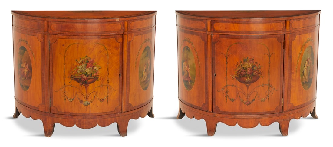 Satinwood and Mahogany Demilune Cabinet (1 of 3)