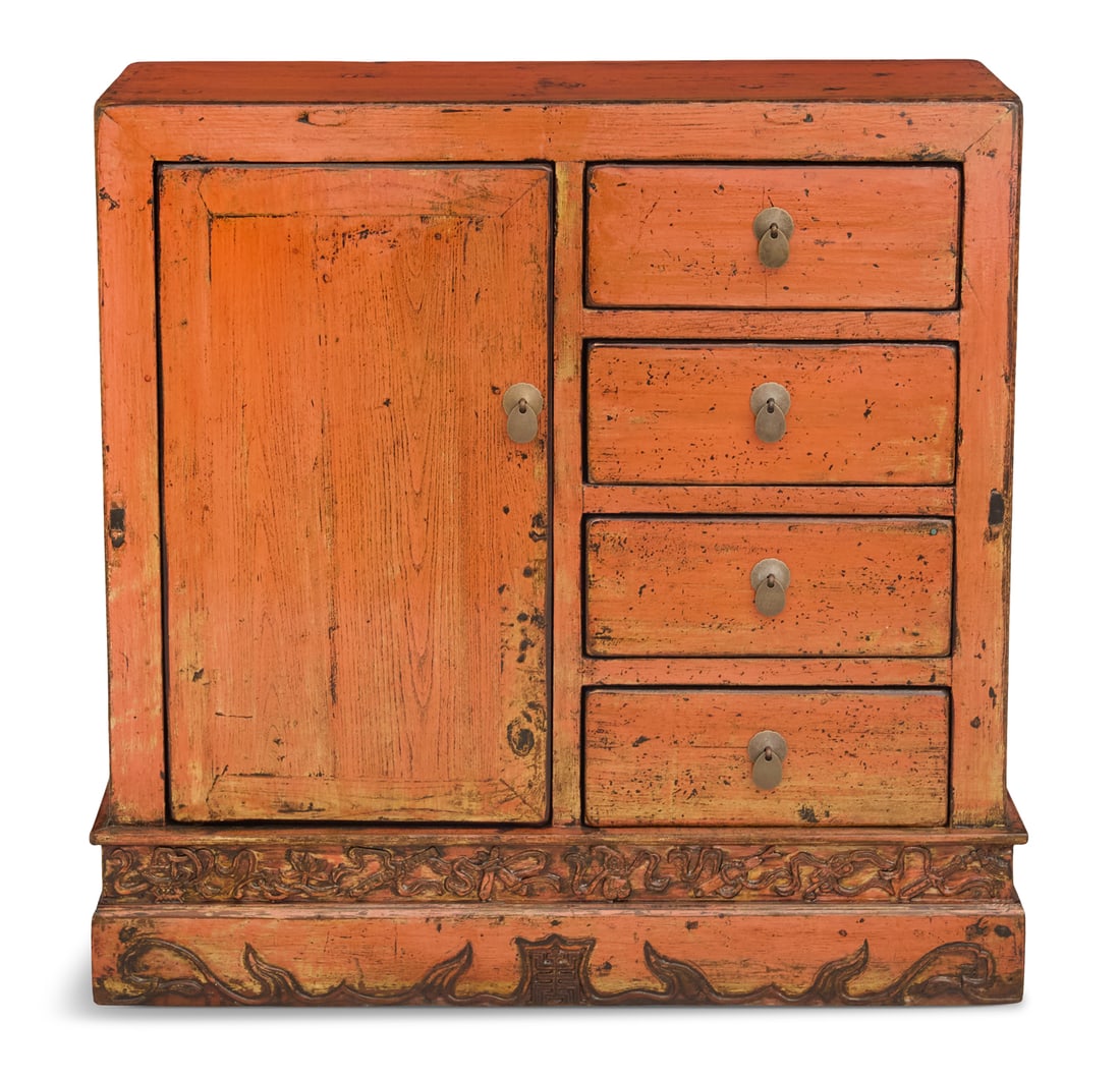 Asian-Style Papaya-Lacquered Cabinet (1 of 3)