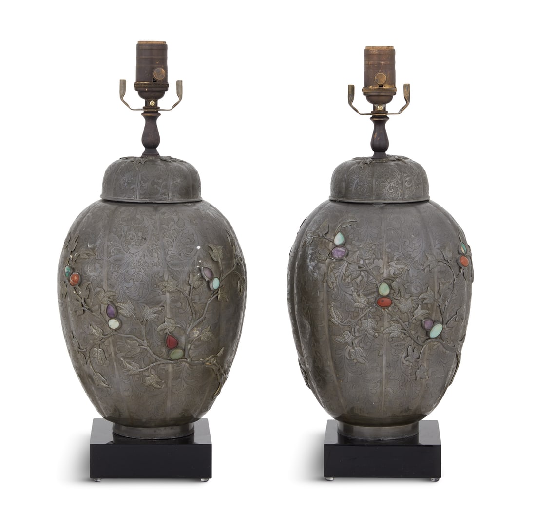 Chinese Hardstone-Mounted Pewter Ginger Jars (1 of 1)