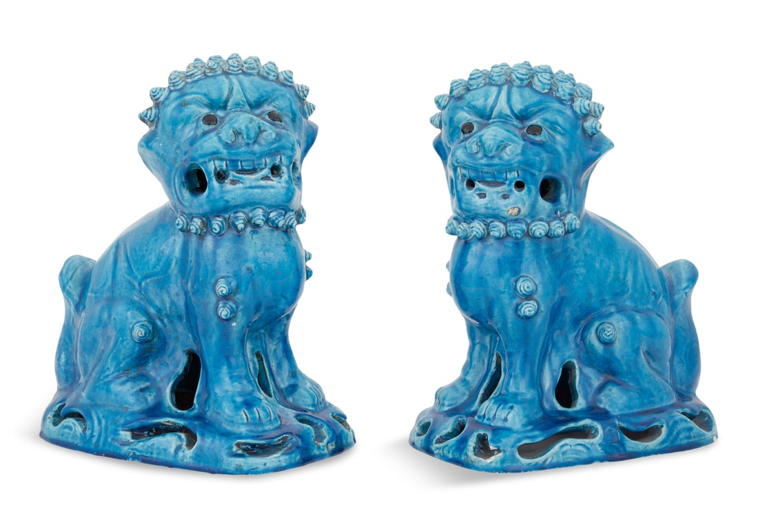 Pair of Chinese Glazed Pottery Foo Dogs (1 of 2)