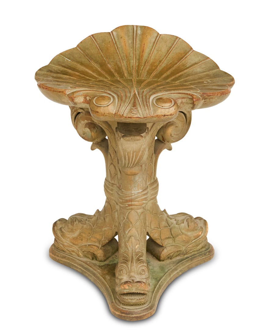 Grotto-Style Carved and Polychrome Stool (1 of 3)