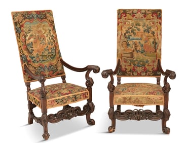 Pair of Baroque Walnut Armchairs