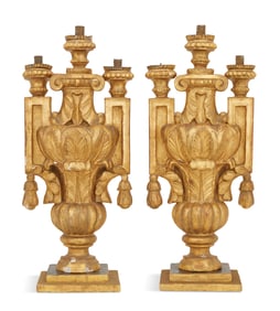 Pair of Italian Baroque Giltwood Candelabra