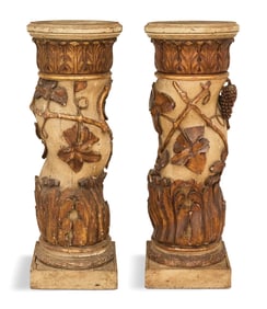 Baroque-Style Painted and Parcel-Gilt Pedestals