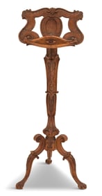 Carved Olivewood and Walnut Music Stand